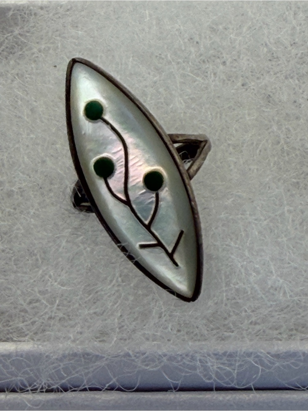 Vintage Sterling Silver Mother of Pearl Turquoise Inlay Size 4.5 Zuni Design